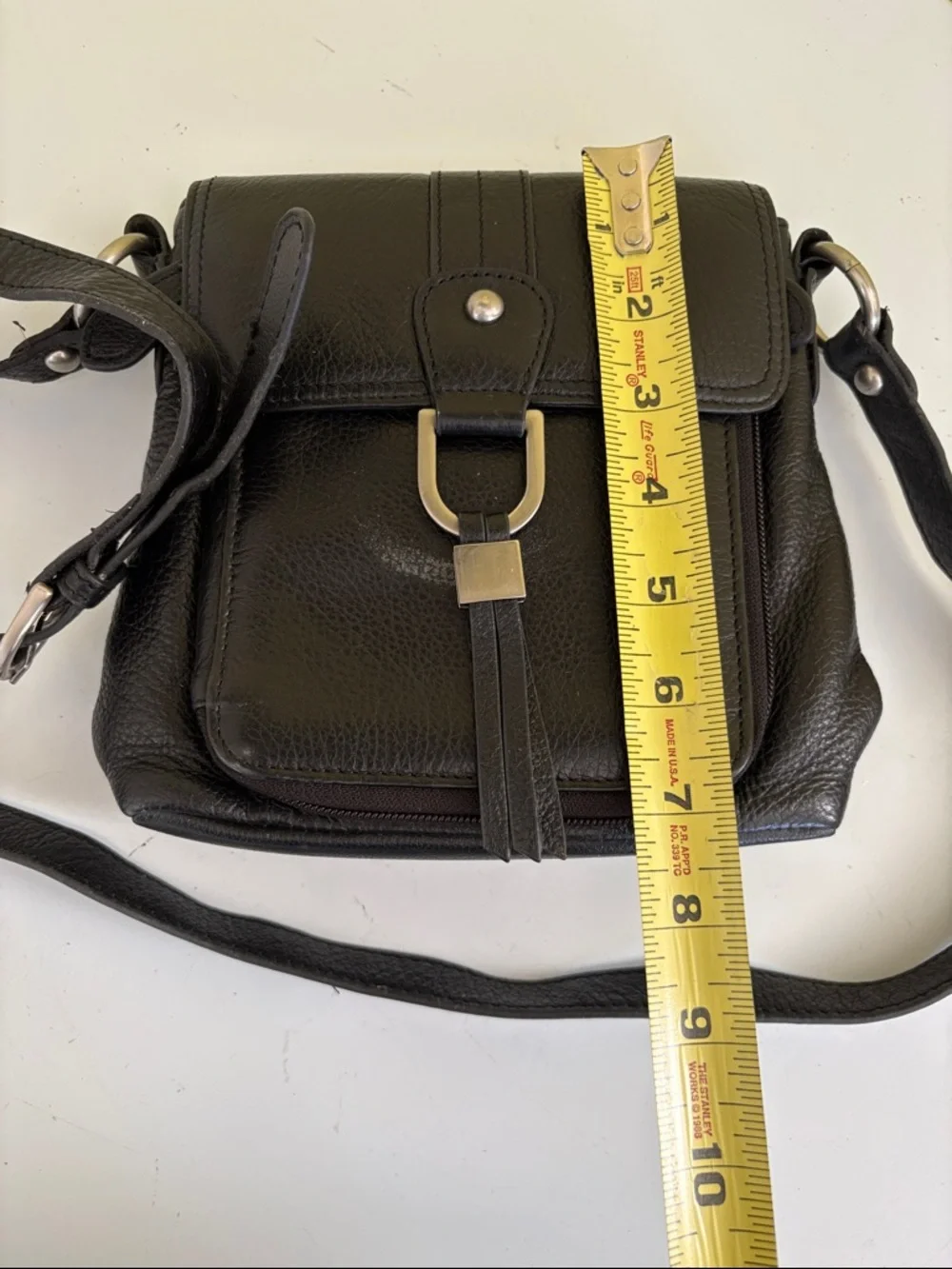 Coldwater Creek Small Black Textured Leather Crossbody Bag Silver Hardware